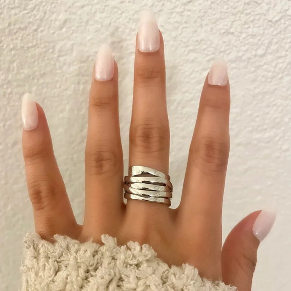 925 Sterling Silver Chunky Bold Statement Ring Large Thick Ring Multi Layer - Picture 3 of 9
